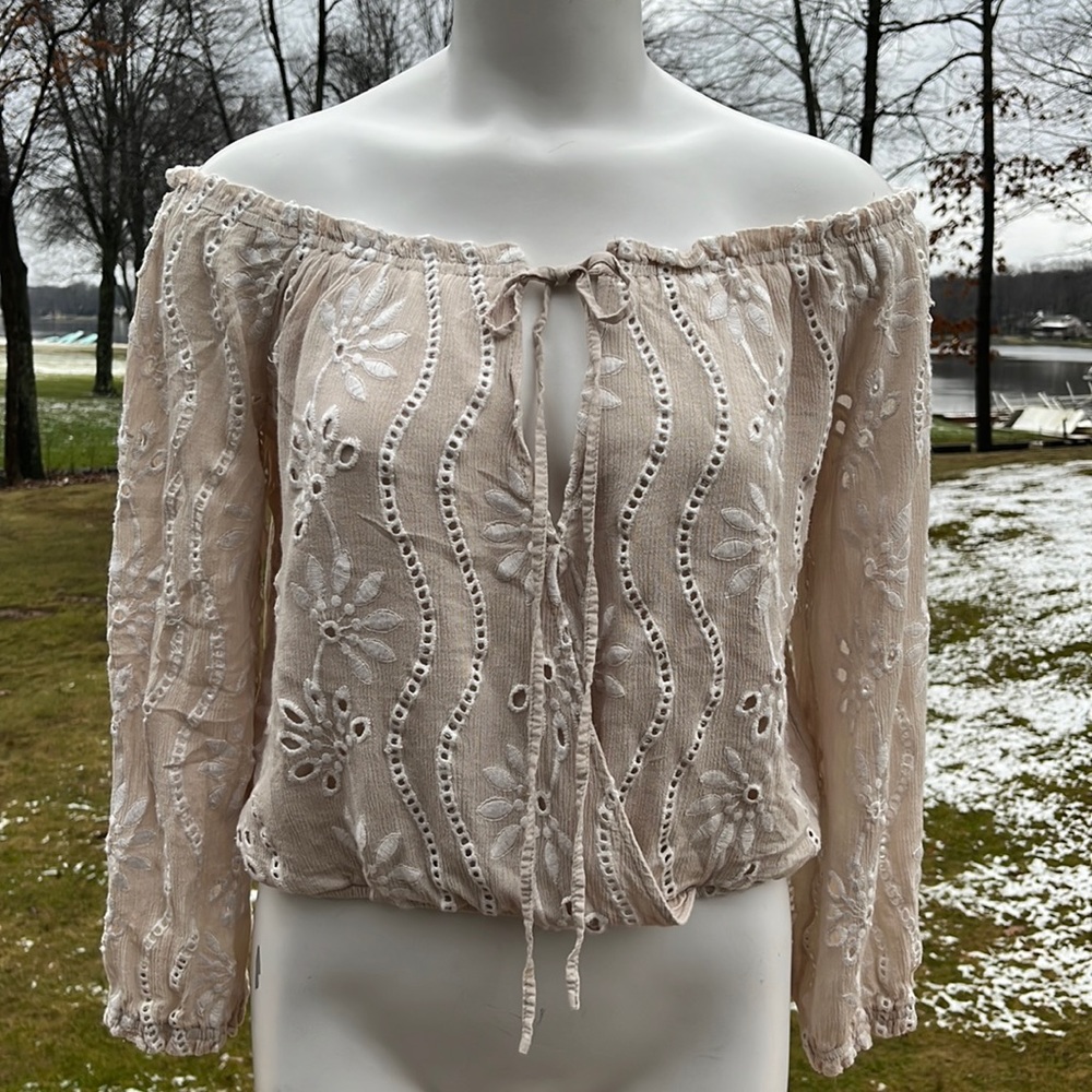 Honey Belle boho eyelet wrap-style top L
